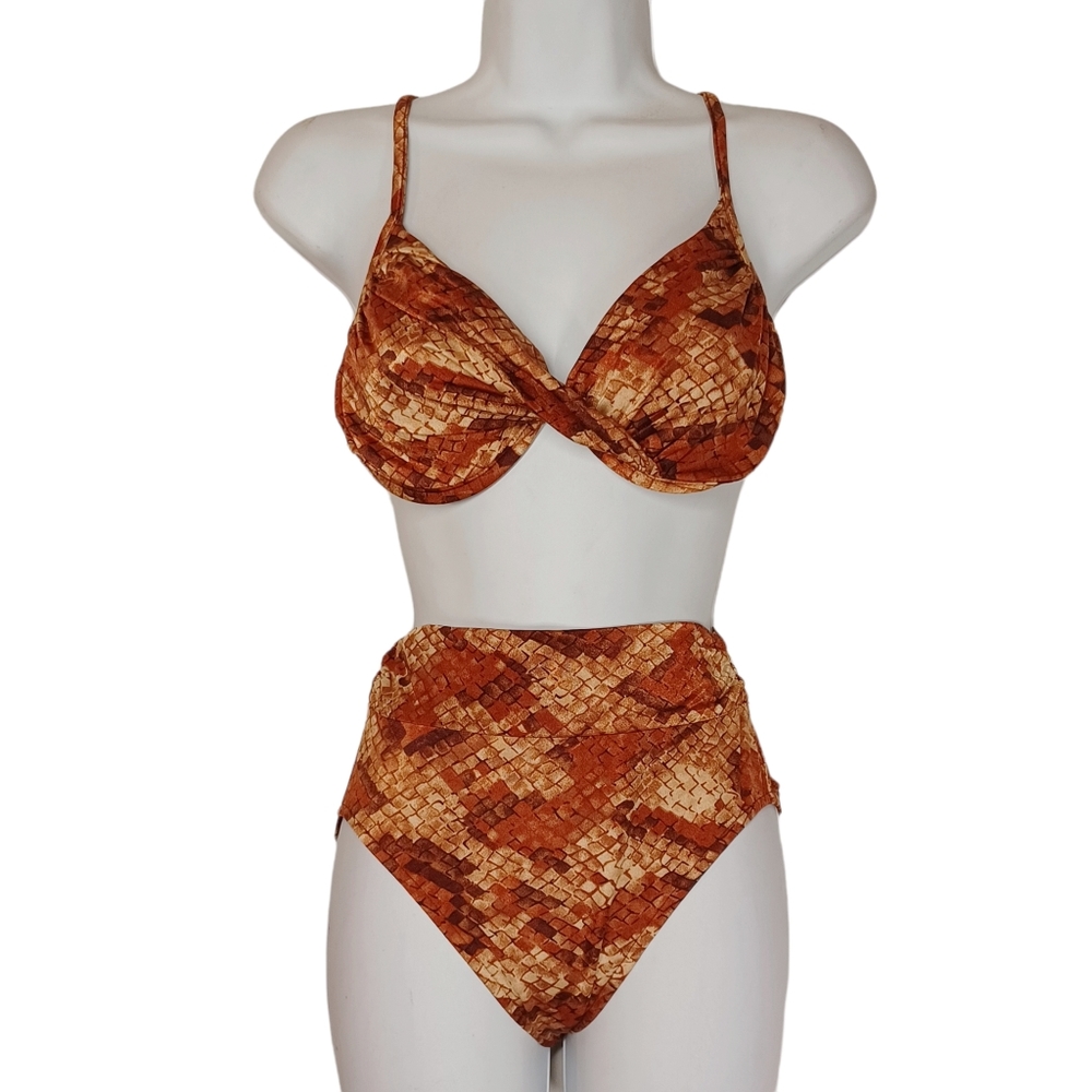 VINTAGE GABAR NWT Bikini Swimwear Brown Snakeprint Animal Print Size 10 M NWT